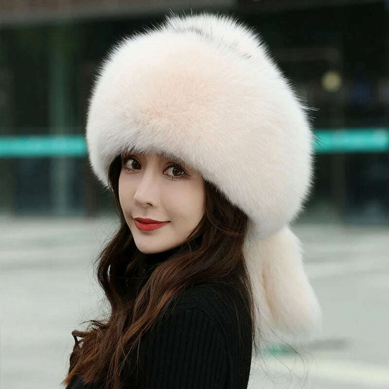 KIMLUD, Winter Hats Woman 100% Natural Fox Fur Hat Women Cap Thick Fur Cap Winter Warm Hat Female Fashion For Women Real Fox Fur Hat, KIMLUD Women's Clothes