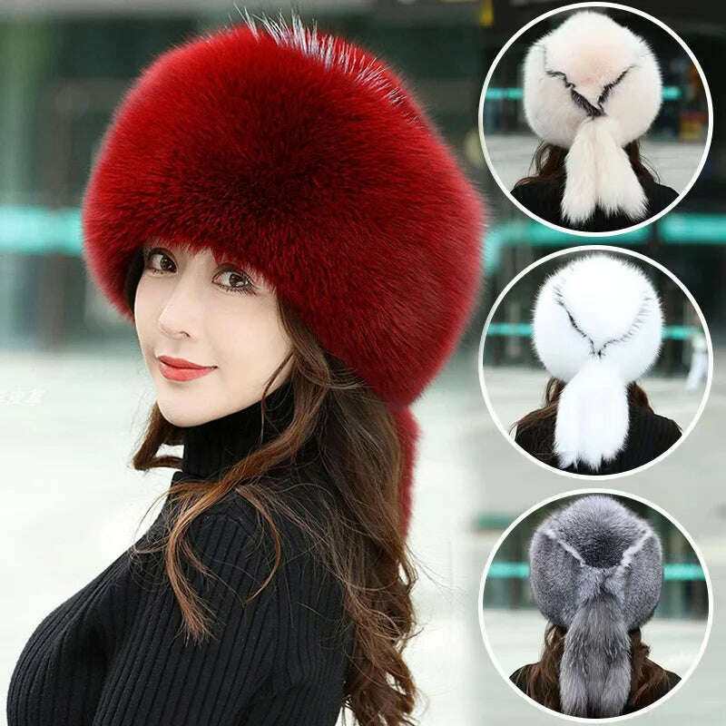 KIMLUD, Winter Hats Woman 100% Natural Fox Fur Hat Women Cap Thick Fur Cap Winter Warm Hat Female Fashion For Women Real Fox Fur Hat, KIMLUD Womens Clothes