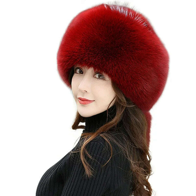 KIMLUD, Winter Hats Woman 100% Natural Fox Fur Hat Women Cap Thick Fur Cap Winter Warm Hat Female Fashion For Women Real Fox Fur Hat, KIMLUD Womens Clothes