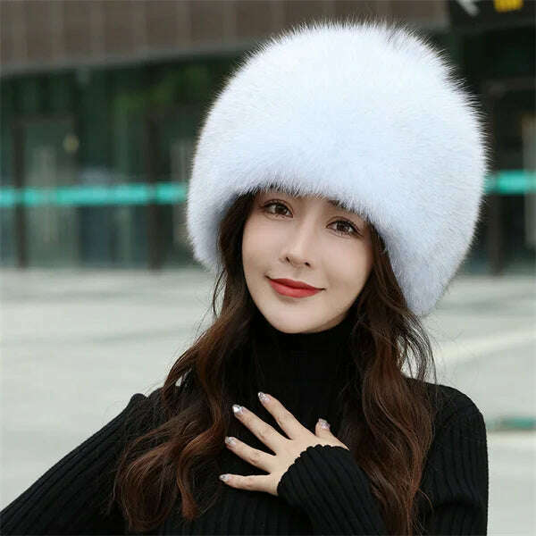 KIMLUD, Winter Hats Woman 100% Natural Fox Fur Hat Women Cap Thick Fur Cap Winter Warm Hat Female Fashion For Women Real Fox Fur Hat, Blue Fox Hat / M(54-57cm), KIMLUD Womens Clothes