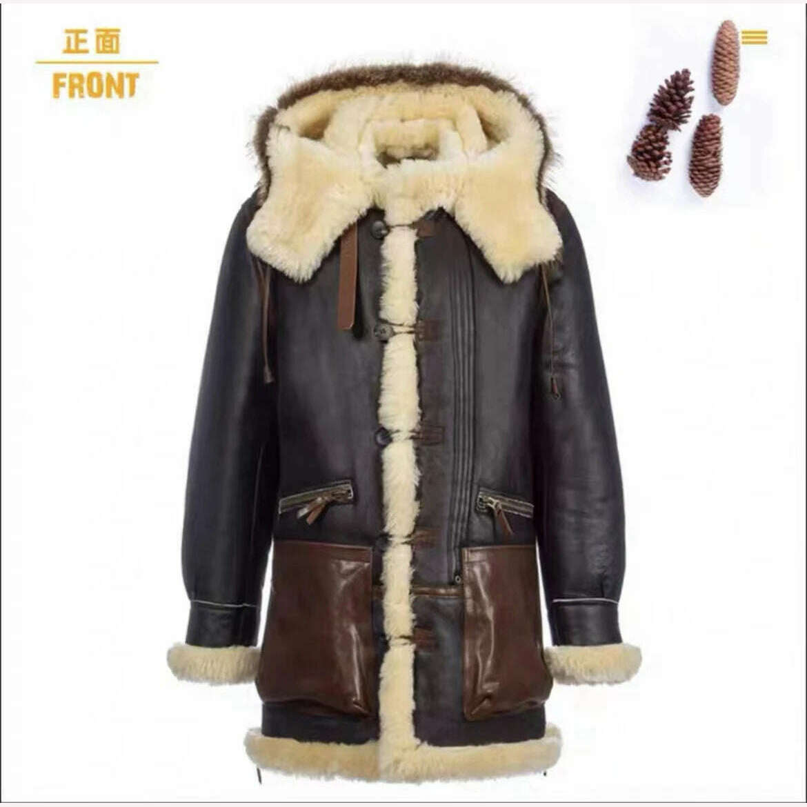 KIMLUD, Winter High Quality Thick Pilot B7 Bomber Sheepskin Jacket Plus Size Shearling Wool Original Hooded Fur Genuine Leather Coats, KIMLUD Women's Clothes