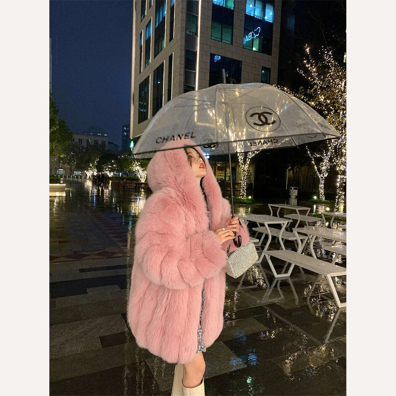 KIMLUD, Winter Hooded Fox Fur Long Coat For Women Luxury White Real Fur Coat With Hood Plus Size Jacket With Natural Fur Female, Pink / S, KIMLUD Womens Clothes