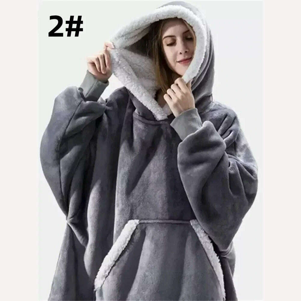 KIMLUD, Winter Hoodies Sweatshirt Women Men Pullover Fleece Giant TV Oversized Blanket with Long Flannel Sleeves, Dark-Grey / One Size, KIMLUD Women's Clothes