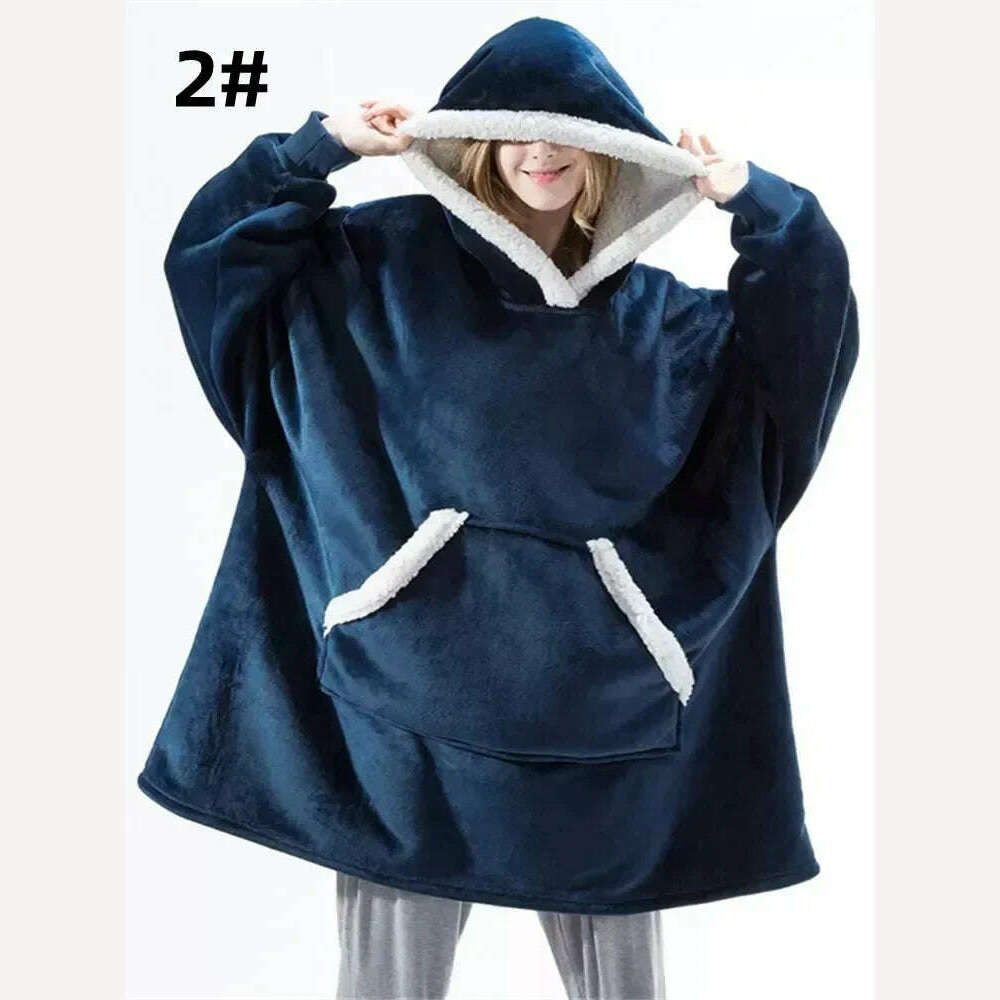 KIMLUD, Winter Hoodies Sweatshirt Women Men Pullover Fleece Giant TV Oversized Blanket with Long Flannel Sleeves, Blue / One Size, KIMLUD Womens Clothes