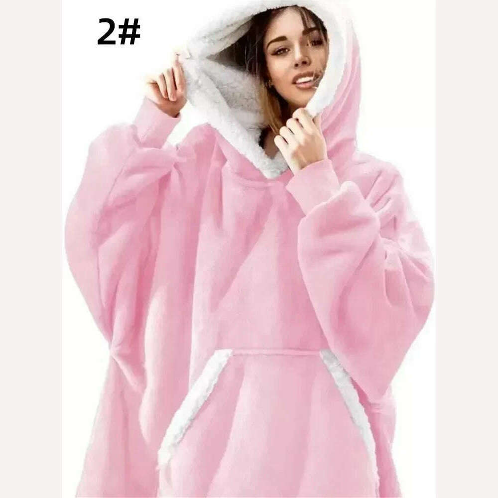 KIMLUD, Winter Hoodies Sweatshirt Women Men Pullover Fleece Giant TV Oversized Blanket with Long Flannel Sleeves, Pink / One Size, KIMLUD Womens Clothes