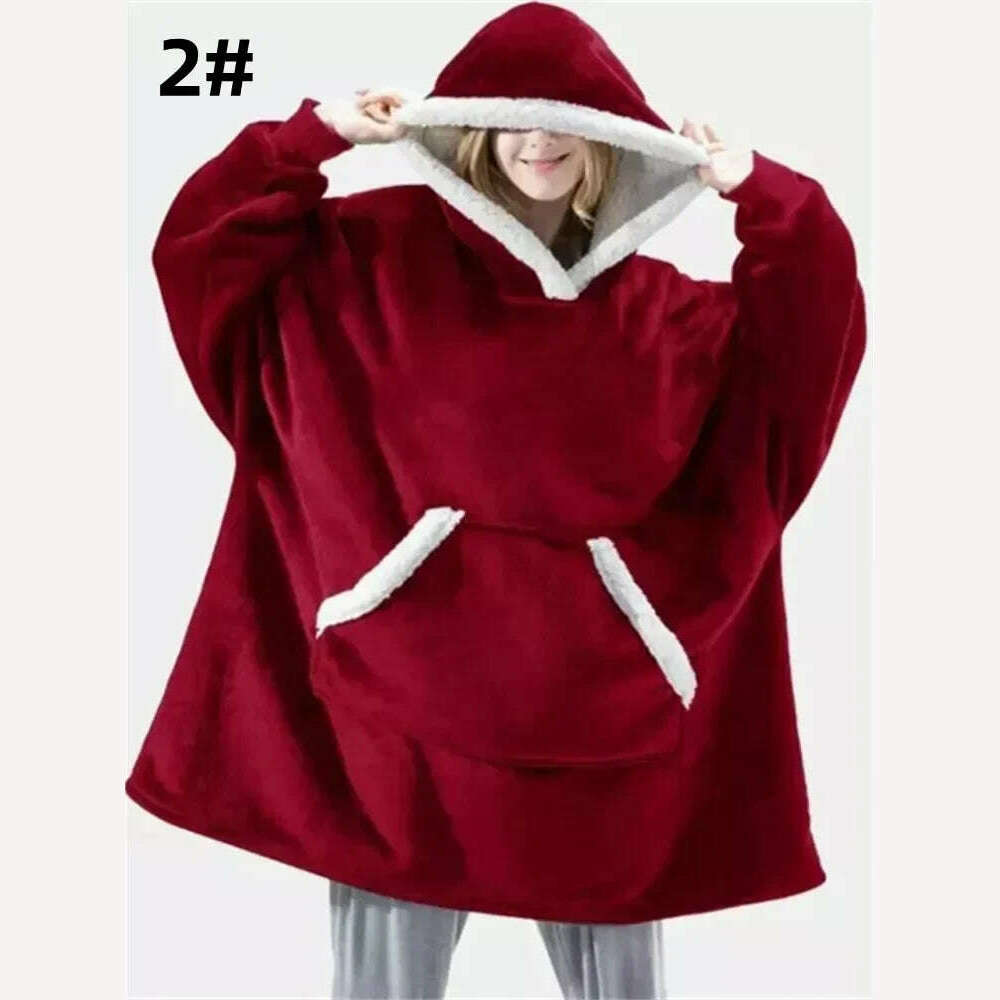 KIMLUD, Winter Hoodies Sweatshirt Women Men Pullover Fleece Giant TV Oversized Blanket with Long Flannel Sleeves, Red / One Size, KIMLUD Womens Clothes