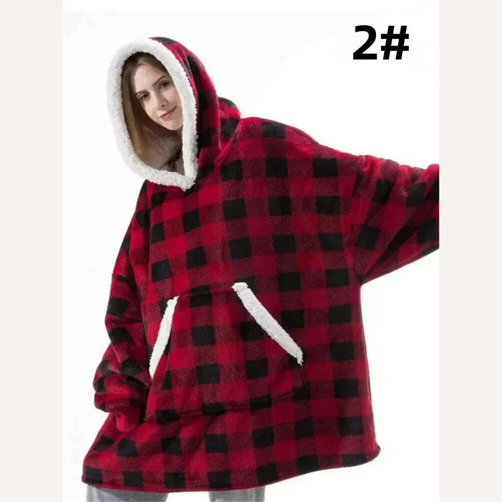 KIMLUD, Winter Hoodies Sweatshirt Women Men Pullover Fleece Giant TV Oversized Blanket with Long Flannel Sleeves, GZ-Red / One Size, KIMLUD Women's Clothes