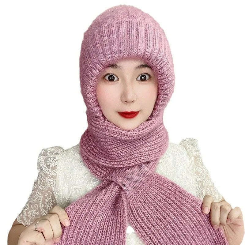 KIMLUD, Winter Knitted Skullies Hat Scarf Set Cold Proof Ear Protection Scarf Warm Girls Beanies Cycling Windproof Ladies Outdoor Caps, KIMLUD Womens Clothes