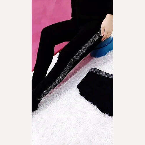 Winter Leopard Print Diamond Black Fleece Lining Leggings Women High Waist Casual Outwear Slimming Warm Leggings Pants Trousers - KIMLUD