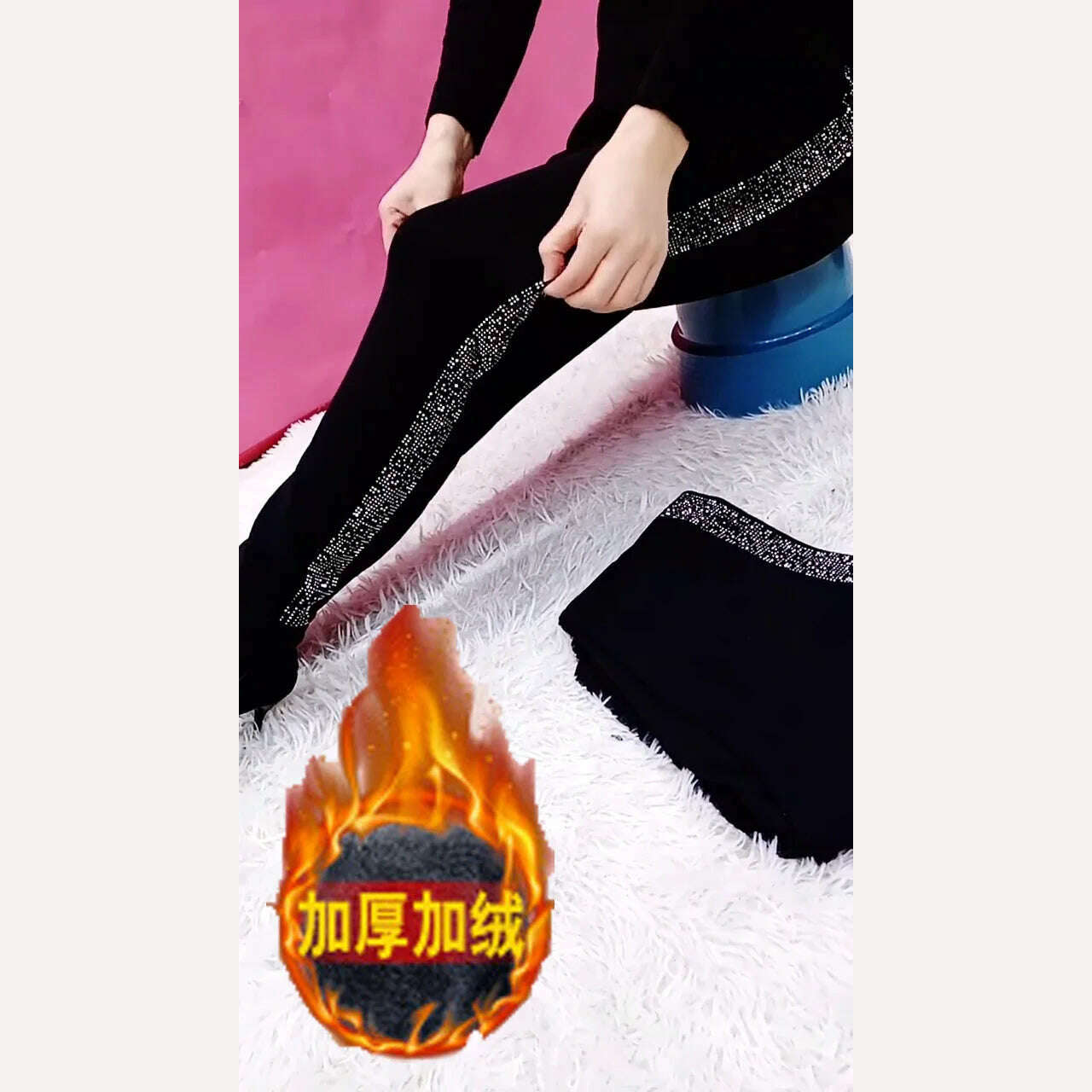 Winter Leopard Print Diamond Black Fleece Lining Leggings Women High Waist Casual Outwear Slimming Warm Leggings Pants Trousers - KIMLUD