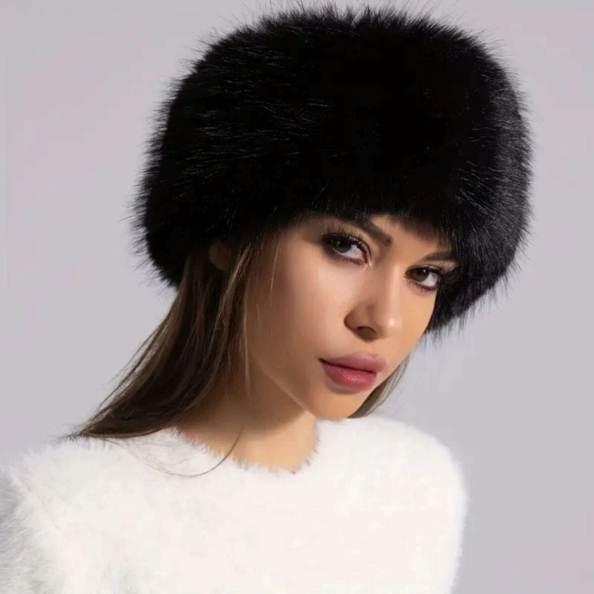 KIMLUD, Winter lmitation Fur Thickened Hat Without Top Hat, BreathableComfortable Outdoor Travel Brimless Hat, KIMLUD Women's Clothes