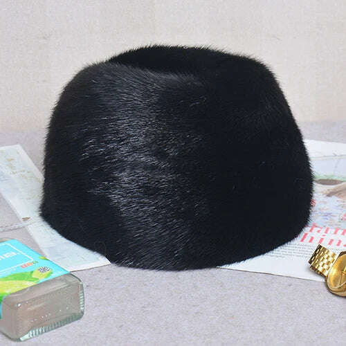 KIMLUD, Winter Men Fur Cap Genuine Natural Mink Fur Hat Headgear Russian Outdoor Man mink Fur Beanies Cap Men Warm Fashion Bomber Hat, black 1 / 55-57cm, KIMLUD Womens Clothes