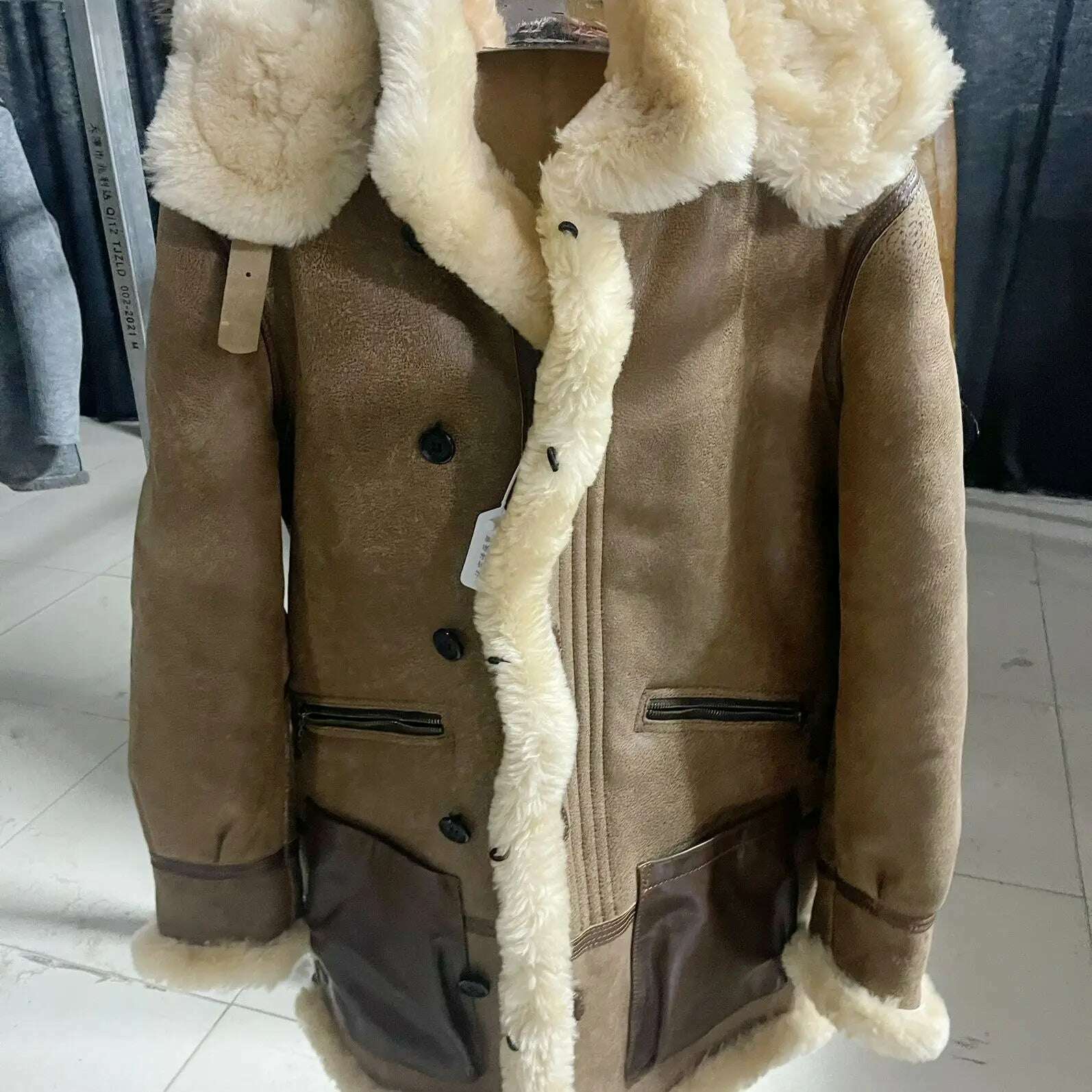 KIMLUD, Winter Men Original Fur Coat Mid-length Thickened Sheepskin Leather Coat Bomber Hooded Wool Lining Warm Snow Men's Clothing, brown / S, KIMLUD Women's Clothes