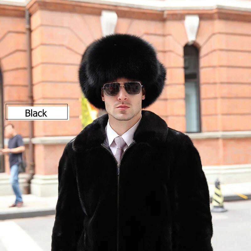 Winter Men's 100% Real Silver Fox Fur Bomber Hat Raccoon Fur Ushanka Cap Trapper Russian Man Ski Hats Caps Real Leather - KIMLUD