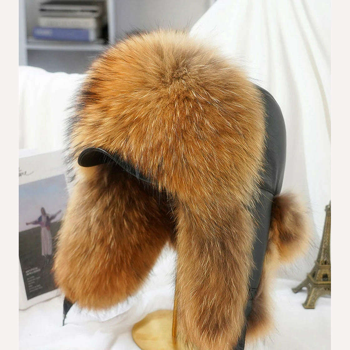 KIMLUD, Winter Men's 100% Real Sliver Fox Fur Bomber Hat Raccoon Fur Ushanka Cap Trapper Russian Man Ski Hats Caps Mens Raccoon Fur Hat, KIMLUD Women's Clothes