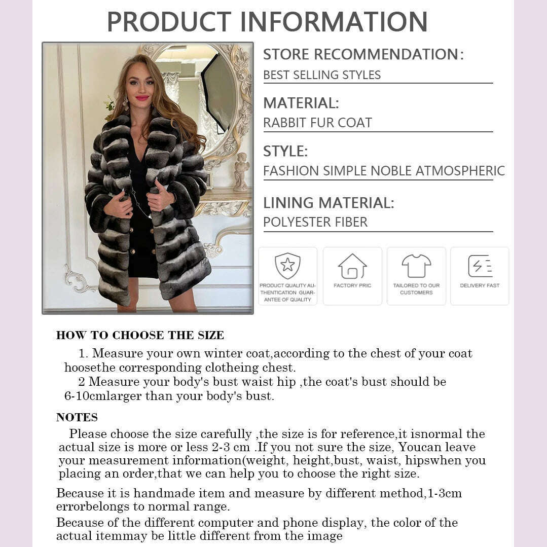 KIMLUD, Winter Rabbit Fur Coats For Womens 2024 Fashion Luxury Chinchilla Rex Rabbit Fur Jackets With Turndown Collar, KIMLUD Womens Clothes