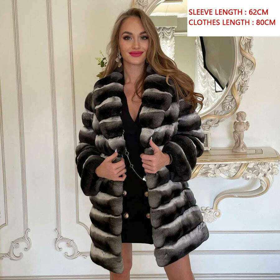 KIMLUD, Winter Rabbit Fur Coats For Womens 2024 Fashion Luxury Chinchilla Rex Rabbit Fur Jackets With Turndown Collar, 1 / S, KIMLUD APPAREL - Womens Clothes