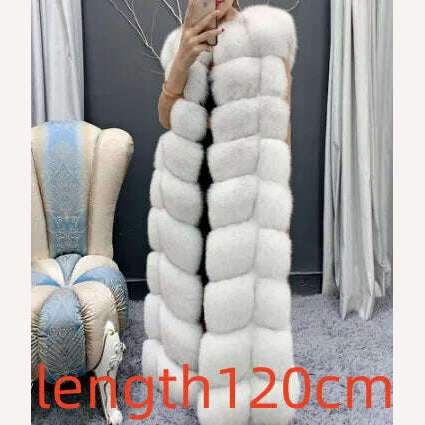 KIMLUD, Winter Red Fox Fur Vest Female Real Extended Long  Women Red Fox Fur Waistcoat Natural Fox Fur Waistcoat Long Free Shipping, fox white  120 / M, KIMLUD Women's Clothes