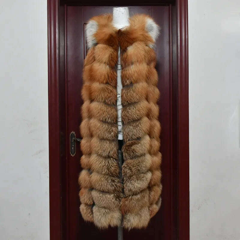 KIMLUD, Winter Red Fox Fur Vest Female Real Extended Long  Women Red Fox Fur Waistcoat Natural Fox Fur Waistcoat Long Free Shipping, KIMLUD Womens Clothes