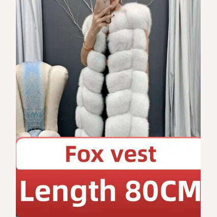 KIMLUD, Winter Red Fox Fur Vest Female Real Extended Long  Women Red Fox Fur Waistcoat Natural Fox Fur Waistcoat Long Free Shipping, fox white  80 / M, KIMLUD Womens Clothes