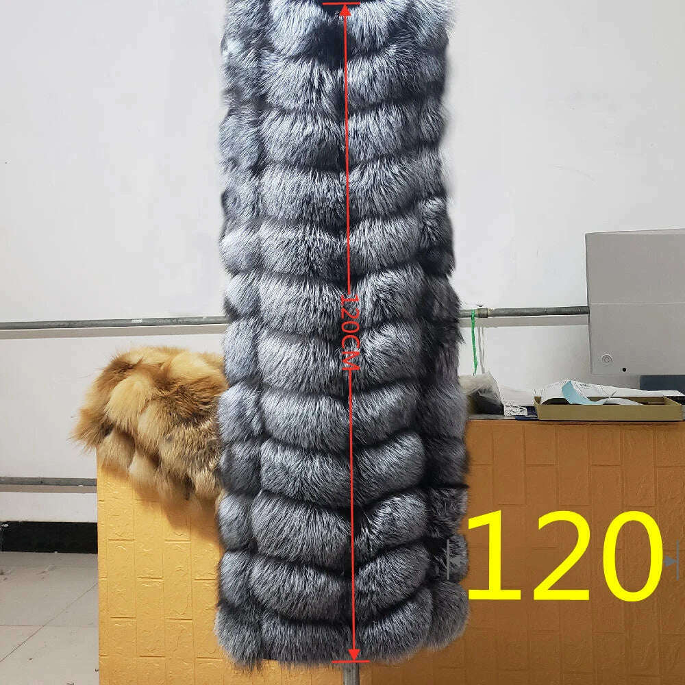 KIMLUD, Winter Red Fox Fur Vest Female Real Extended Long  Women Red Fox Fur Waistcoat Natural Fox Fur Waistcoat Long Free Shipping, silver fox  120 / M, KIMLUD Womens Clothes