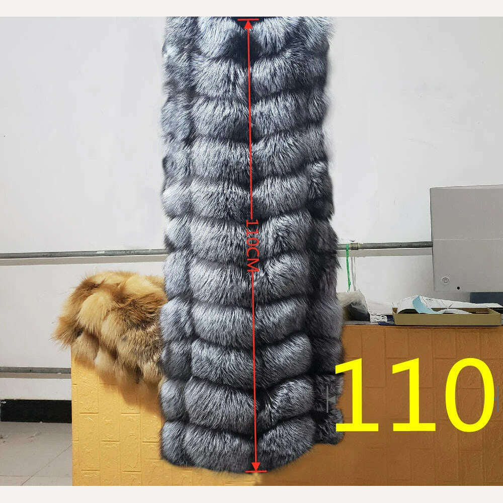 KIMLUD, Winter Red Fox Fur Vest Female Real Extended Long  Women Red Fox Fur Waistcoat Natural Fox Fur Waistcoat Long Free Shipping, silver fox  110 / M, KIMLUD Womens Clothes
