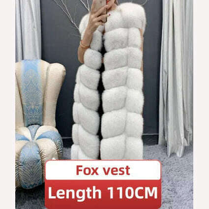 KIMLUD, Winter Red Fox Fur Vest Female Real Extended Long  Women Red Fox Fur Waistcoat Natural Fox Fur Waistcoat Long Free Shipping, fox white  110 / M, KIMLUD Womens Clothes