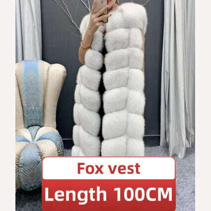 KIMLUD, Winter Red Fox Fur Vest Female Real Extended Long  Women Red Fox Fur Waistcoat Natural Fox Fur Waistcoat Long Free Shipping, fox white  100 / M, KIMLUD Womens Clothes