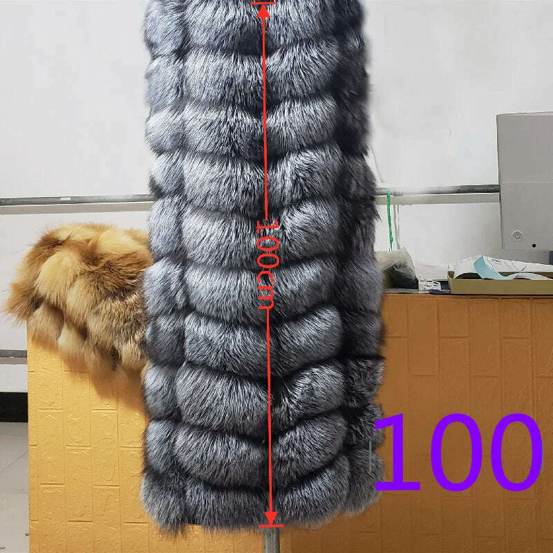 KIMLUD, Winter Red Fox Fur Vest Female Real Extended Long  Women Red Fox Fur Waistcoat Natural Fox Fur Waistcoat Long Free Shipping, silver fox  100 / M, KIMLUD Womens Clothes