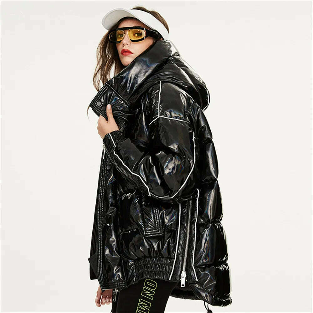 KIMLUD, Winter Shiny Waterproof oversized Down Coats warm fluffy down coat female thicker Hooded Down parkas catwalk down jackets wy1054, Shiny black / S, KIMLUD APPAREL - Womens Clothes