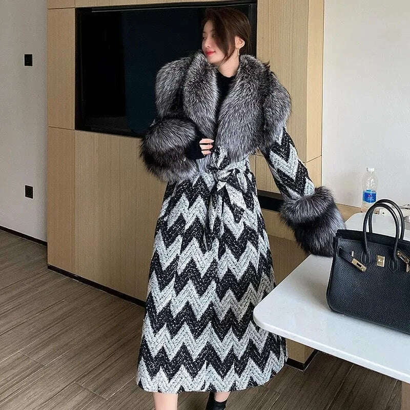 Winter super fluffy warm real fox fur collar down jacket cotton coat leather collar sleeve real fur universal scarf - KIMLUD