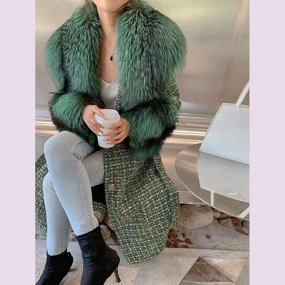 Winter super fluffy warm real fox fur collar down jacket cotton coat leather collar sleeve real fur universal scarf - KIMLUD