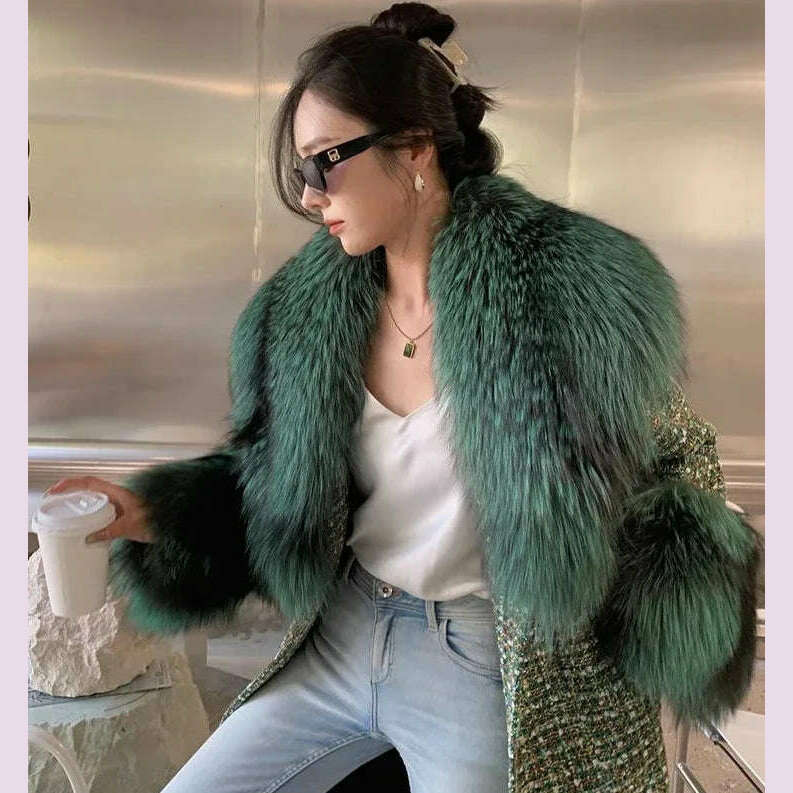 Winter super fluffy warm real fox fur collar down jacket cotton coat leather collar sleeve real fur universal scarf - KIMLUD