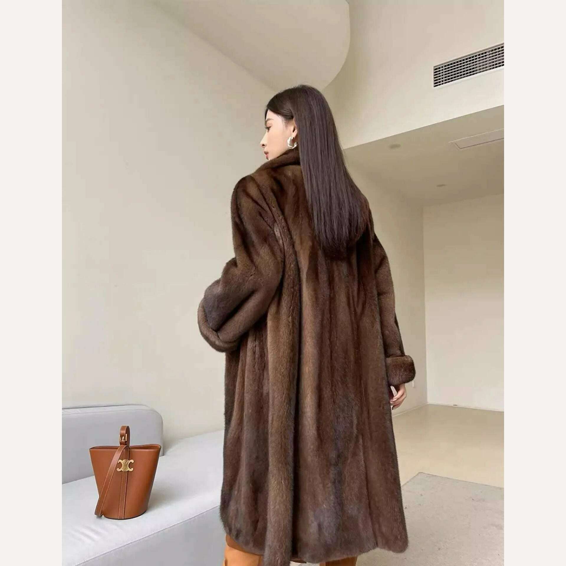 KIMLUD, Winter Thick Warm Long Faux Fur Coat Women Long Sleeve Plus Size Luxury High Quality Fur Coat Lapel Tops Loose Winter Jacket, KIMLUD Womens Clothes