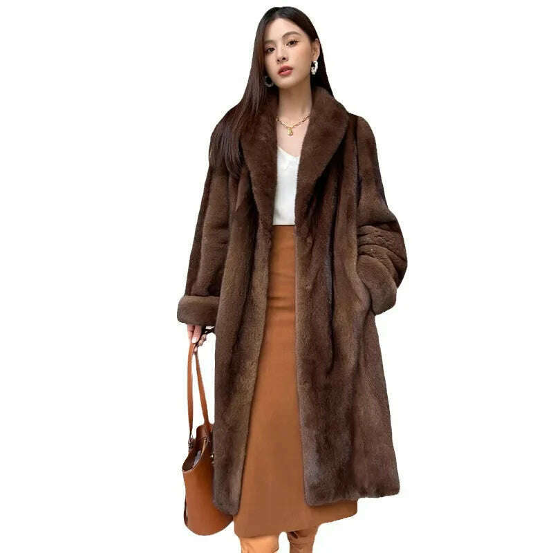 KIMLUD, Winter Thick Warm Long Faux Fur Coat Women Long Sleeve Plus Size Luxury High Quality Fur Coat Lapel Tops Loose Winter Jacket, KIMLUD Womens Clothes