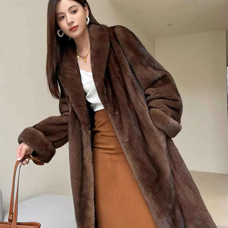 KIMLUD, Winter Thick Warm Long Faux Fur Coat Women Long Sleeve Plus Size Luxury High Quality Fur Coat Lapel Tops Loose Winter Jacket, KIMLUD Womens Clothes