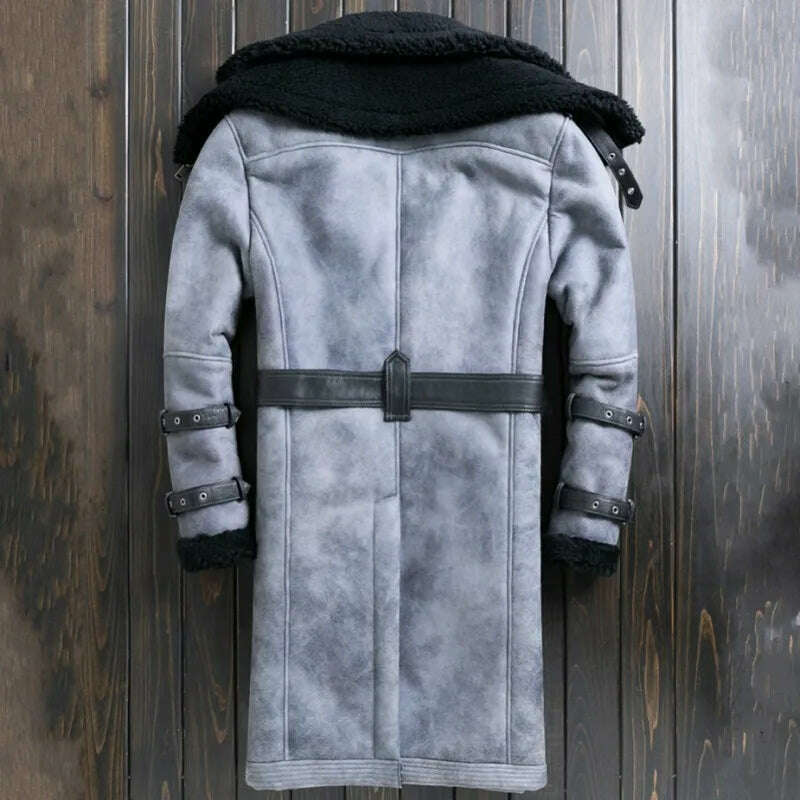 KIMLUD, Winter Thick Warm Real Fur Shearling Overcoat Men Streetwear Mens Sheepskin Coat Medium Long Genuine Leather Motorcycle Jackets, KIMLUD Womens Clothes