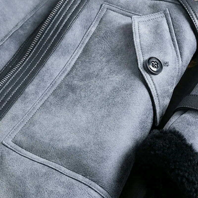 KIMLUD, Winter Thick Warm Real Fur Shearling Overcoat Men Streetwear Mens Sheepskin Coat Medium Long Genuine Leather Motorcycle Jackets, KIMLUD Women's Clothes