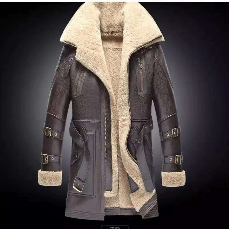 KIMLUD, Winter Thick Warm Real Fur Shearling Overcoat Men Streetwear Mens Sheepskin Coat Medium Long Genuine Leather Motorcycle Jackets, brown / M, KIMLUD Women's Clothes