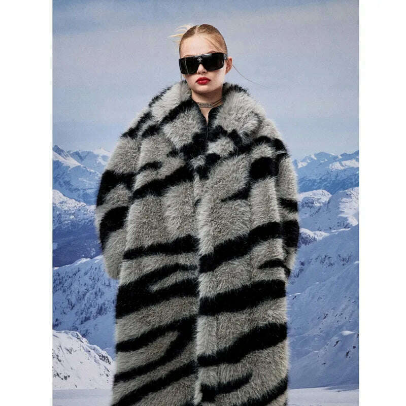 KIMLUD, Winter Vintage Thick Warm Long Faux Fur Coat Women Fluffy Jacket Fur Coat Plus Size Korean Cardigan Outerwear Tops Zebra Print, zebra-stripe / Asian S, KIMLUD Women's Clothes