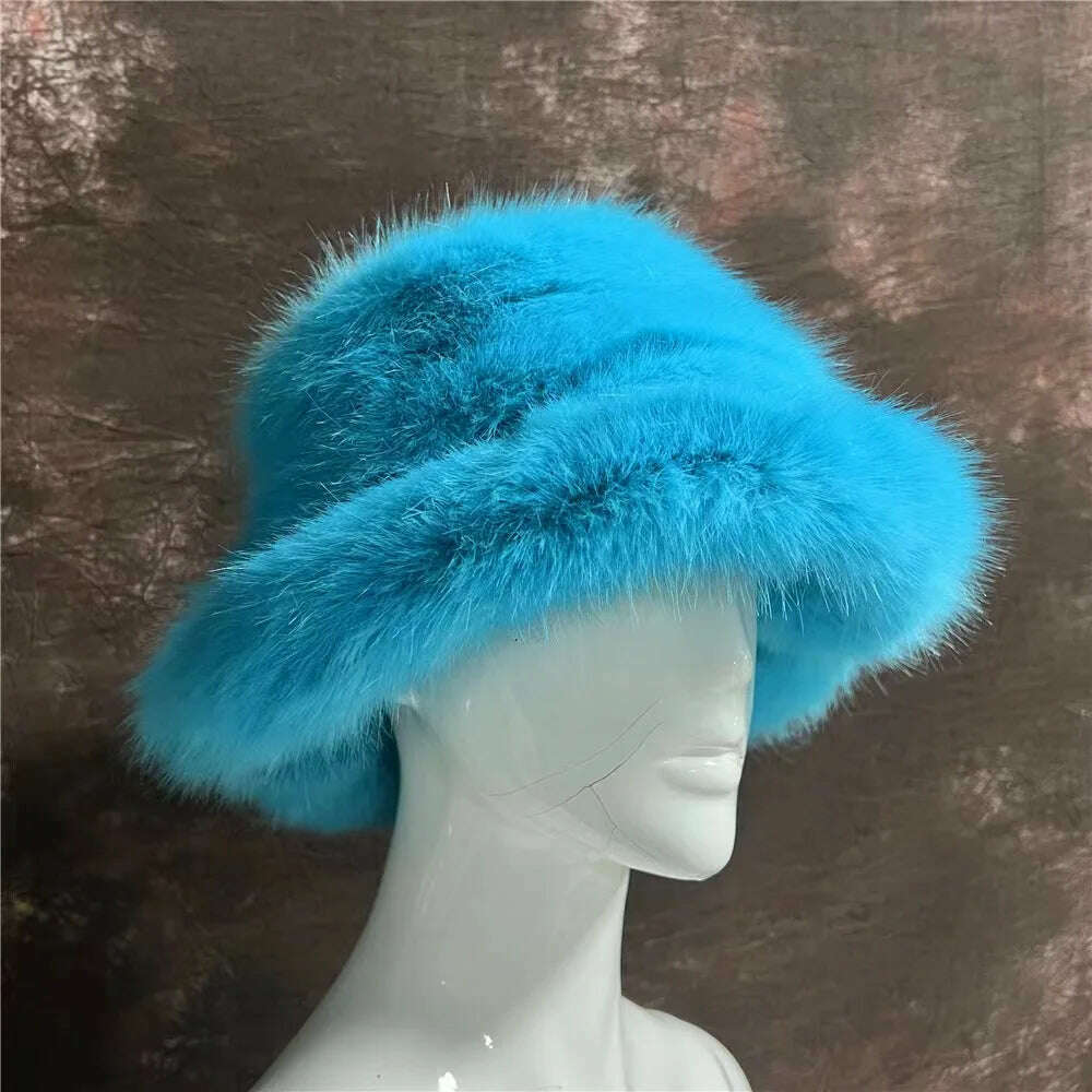 KIMLUD, Winter Warm Faux Fur Bucket Hats For Women Girl Big Faux Fur Fluffy Luxury Plush Fisherman Caps Fashion Outdoor Ski Hat, 29 / CHINA / 55-60CM, KIMLUD Womens Clothes