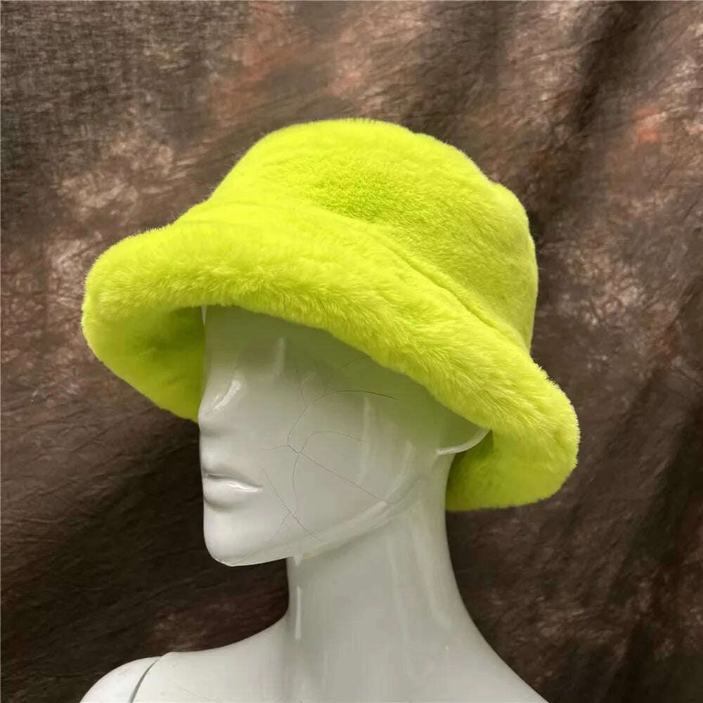 KIMLUD, Winter Warm Faux Fur Bucket Hats For Women Girl Big Faux Fur Fluffy Luxury Plush Fisherman Caps Fashion Outdoor Ski Hat, 41 / CHINA / 55-60CM, KIMLUD Womens Clothes
