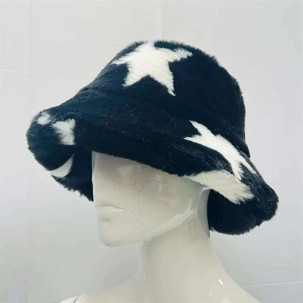 Winter Warm Faux Fur Bucket Hats For Women Girl Big Faux Fur Fluffy Luxury Plush Fisherman Caps Fashion Outdoor Ski Hat - KIMLUD