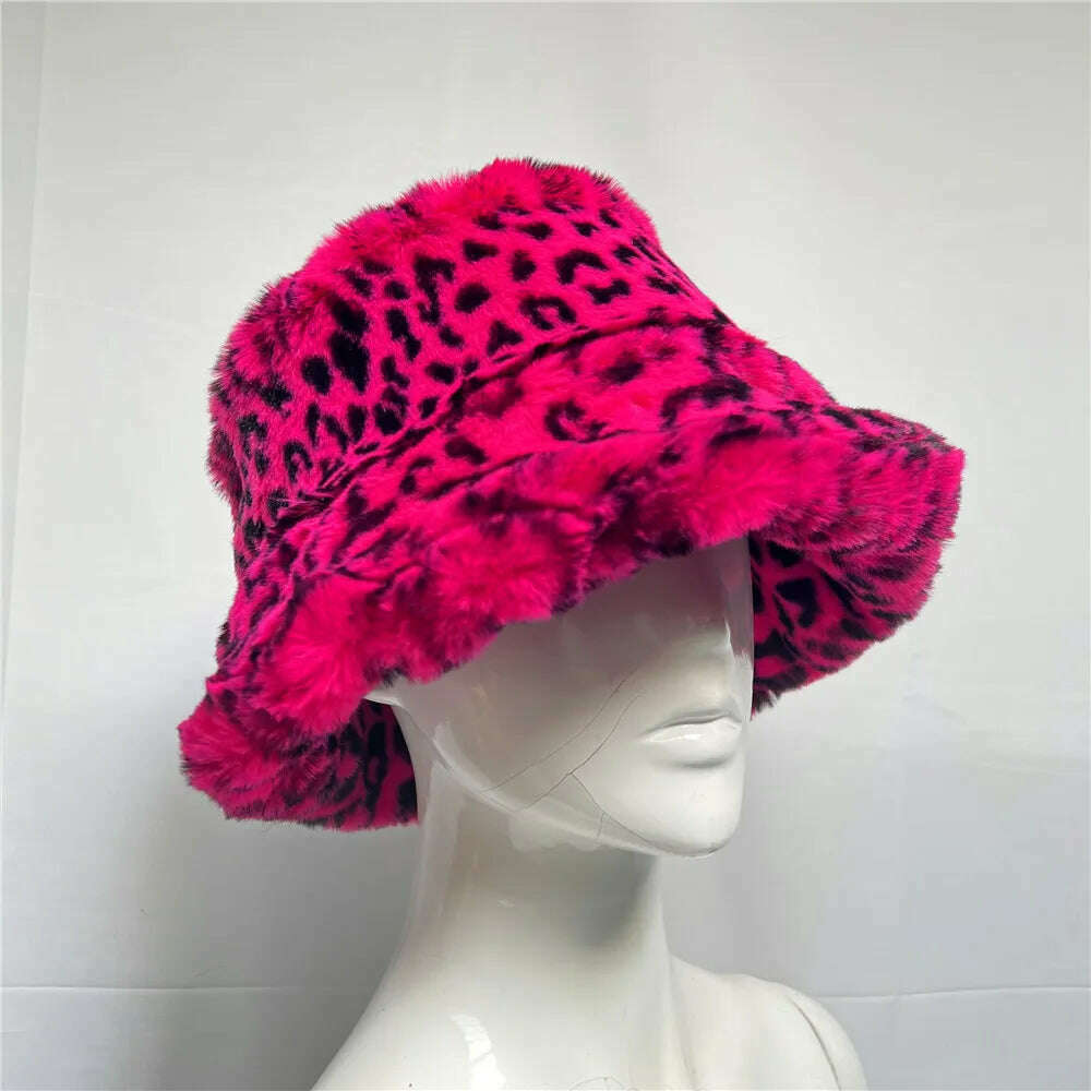 Winter Warm Faux Fur Bucket Hats For Women Girl Big Faux Fur Fluffy Luxury Plush Fisherman Caps Fashion Outdoor Ski Hat - KIMLUD