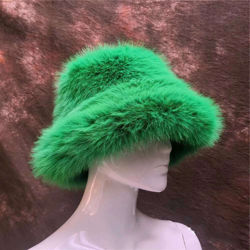 KIMLUD, Winter Warm Faux Fur Bucket Hats For Women Girl Big Faux Fur Fluffy Luxury Plush Fisherman Caps Fashion Outdoor Ski Hat, 35 / CHINA / 55-60CM, KIMLUD Womens Clothes
