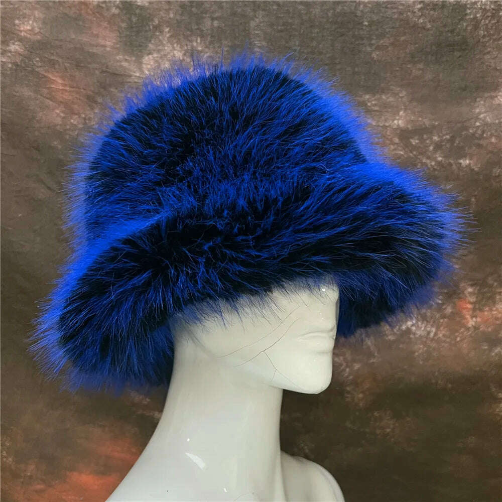 KIMLUD, Winter Warm Faux Fur Bucket Hats For Women Girl Big Faux Fur Fluffy Luxury Plush Fisherman Caps Fashion Outdoor Ski Hat, 20 / CHINA / 55-60CM, KIMLUD Womens Clothes