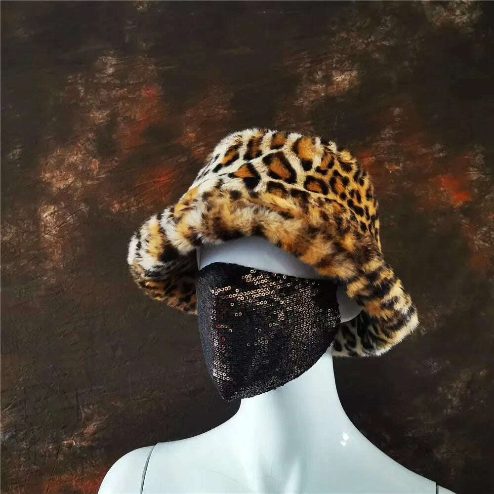 Winter Warm Faux Fur Bucket Hats For Women Girl Big Faux Fur Fluffy Luxury Plush Fisherman Caps Fashion Outdoor Ski Hat - KIMLUD