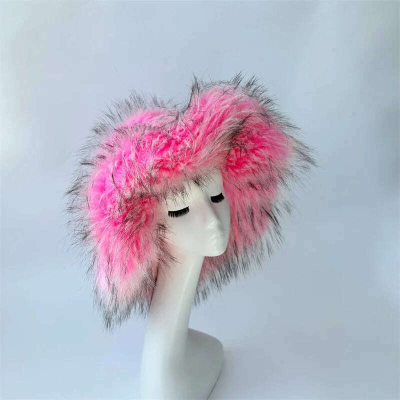 Winter Warm Faux Fur Bucket Hats For Women Girl Big Faux Fur Fluffy Luxury Plush Fisherman Caps Fashion Outdoor Ski Hat - KIMLUD