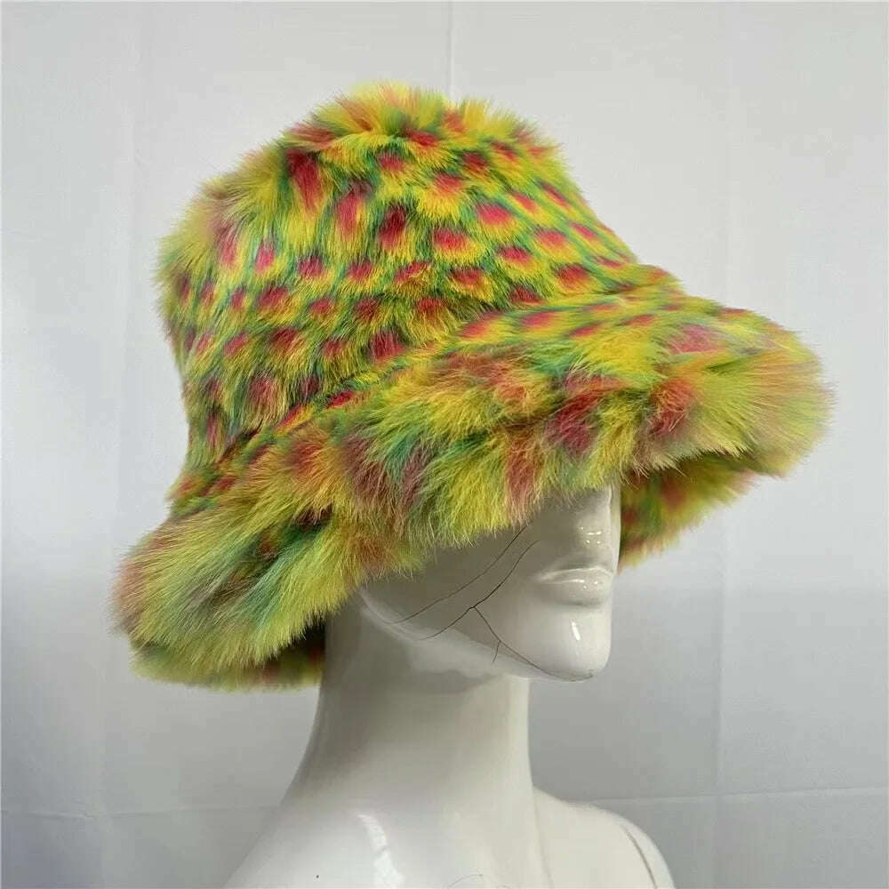 KIMLUD, Winter Warm Faux Fur Bucket Hats For Women Girl Big Faux Fur Fluffy Luxury Plush Fisherman Caps Fashion Outdoor Ski Hat, 11 / CHINA / 55-60CM, KIMLUD Womens Clothes