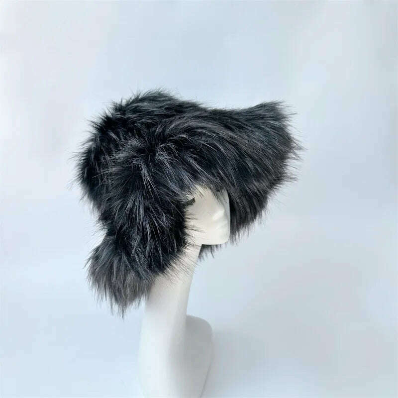 Winter Warm Faux Fur Bucket Hats For Women Girl Big Faux Fur Fluffy Luxury Plush Fisherman Caps Fashion Outdoor Ski Hat - KIMLUD